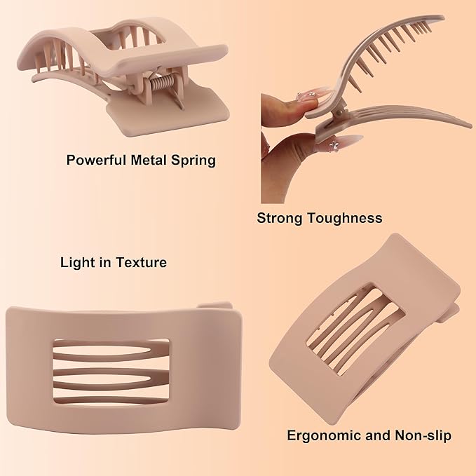 6 Pack Flat Hair Claws Clips for Women, Large Extra Strong & Thick Clips for Thick Fine Hair Styling, Secure Hair Hold Brown Grey