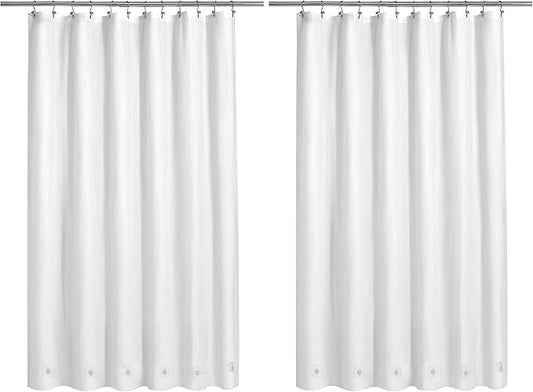 Barossa Design White Shower Curtain Liner with 6 Magnets - Waterproof PEVA Shower Liner for Bath Tub, 72" x 72" Standard Size, PVC Free & Metal Grommets - White, 72x72 (Pack of 2)