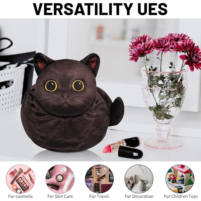 2-Pack Cat Makeup Bag, Black and Orange, Large-Capacity Travel Makeup Organizer, Cat Gift for Women