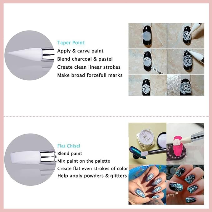 SILPECWEE 10 Pieces Dual Tipped Silicone Nail Tools Nail Art Sculpture Pen Rhinestone Nail Polish Carving Pen Acrylic Nail Brush Nail Art Brushes Nail Painting Kit for Salon DIY
