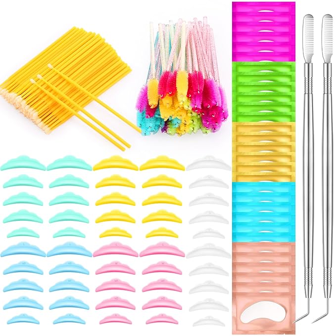 232 Pcs Lash Lift kit, 50 Lash Lift Rods Silicone Eyelash Pads 2 Eyelash Separator Tool with Separation Comb 100 Micro Swabs 50 Crystal Mascara Brushes 30 Pairs Eye Pads (Multicolored)