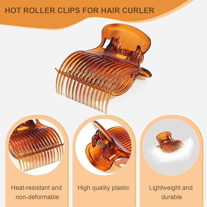 Hot Roller Clip -10PCS Hair Roller Clips - Hair Curler Claw Clip - Replacement Roller Clips for Women Girls Hair Section Styling - Brown