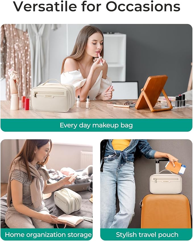 BAGSMART Travel Makeup Bag, Make Up Bag with Multiple Compartments for Organizer, Durable & Compact Cosmetic Organizer for Women for Travel Accessories (Green)