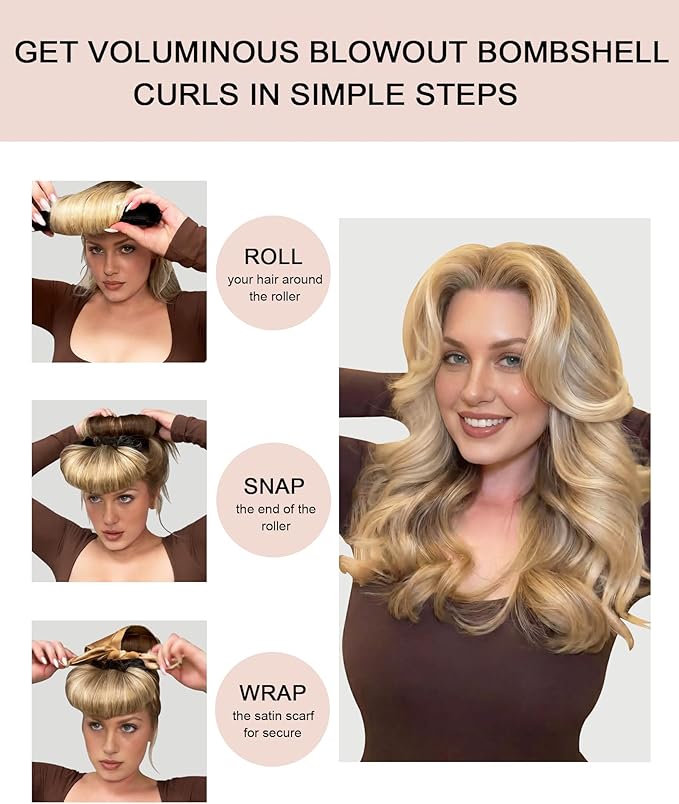 Grande Heatless Curls Overnight Rods No Heat Hair Curlers to Sleep Jumbo Foam Large Hair Rollers for Long Short Hair Heatless Curling Rod Set with Satin Wrap for Sleeping Black