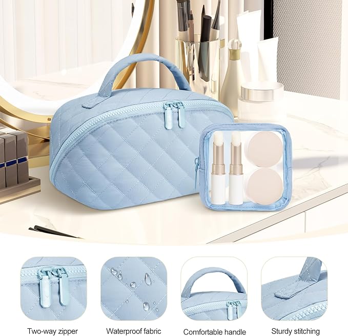 Makeup Bag, Quilted Makeup Bag, Puffy Travel Make up Bags, Cosmetic Organizer Bag, Waterproof Toiletry Bag for Women