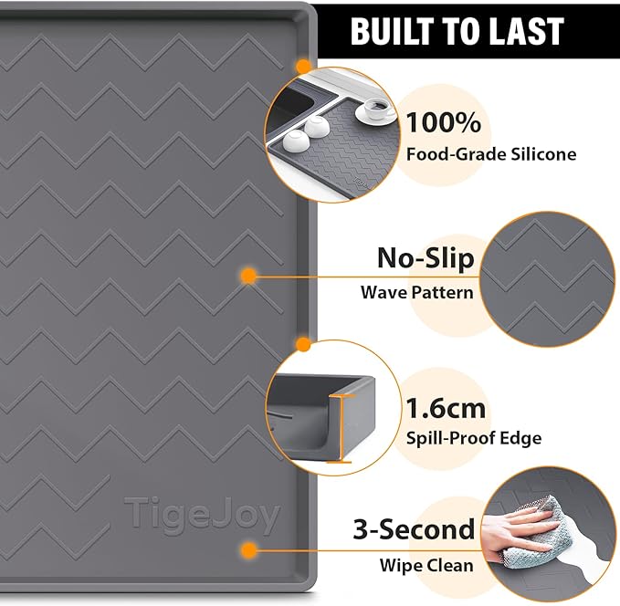 TigeJoy 28" x 19" Under Sink Mats for Kitchen Waterproof, Leak-Proof Silicone Mat Sink Protector and Cabinet Liner, Kitchen Essentials Organizer and Storage, Boot or Shoe Tray, Pet Feeding Mat