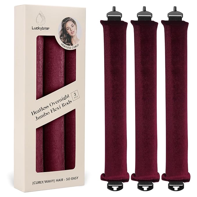 Overnight Heatless Hair Curler Blowout Rods Satin Flexi Rods for Heatless Overnight Jumbo Curls, No-Heat Styling Tools for All Hair Types, 3pcs Wine