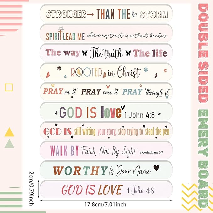 50 Pack Christian Gifts for Women Scripture Mini Nail Files Christian Party Favors Bible Verse Emery Boards Religious Small Gifts for Teacher Mother Employee Staff Coworkers Office Supplies