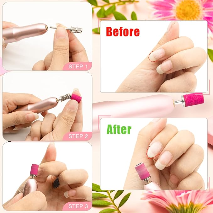 180Grit Nail Sanding Bands for Nail Drill, Pink Sanding Band for Nail Drill Fine Sanding Bands for Nail Drill with 3/32” Nail Sanding Bit for Natural Nail, 100Pcs Sand Band Set for Manicure & Pedicure