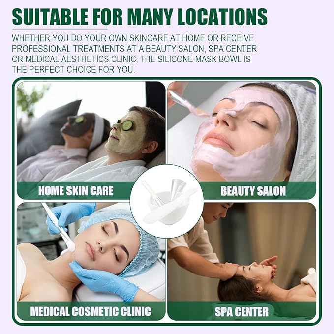 Silicone Face Mask Mixing Bowl Set, Microwavable Silicone Facial Mud Bowl with Bowl Stick Spatula, Face Mask Applicator, Measuring Cup, Cosmetic Beauty Tool for Home Salon
