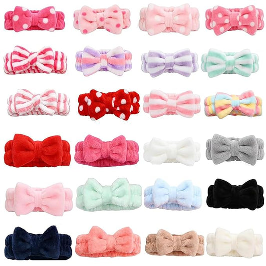 24 Pieces Spa Headband Facial Makeup Bow Hairband Women Face Wash Adjustable Skincare Headbands Bulk Soft Flannel Towel Head Wraps for Women Washing Face Shower (Stripe)