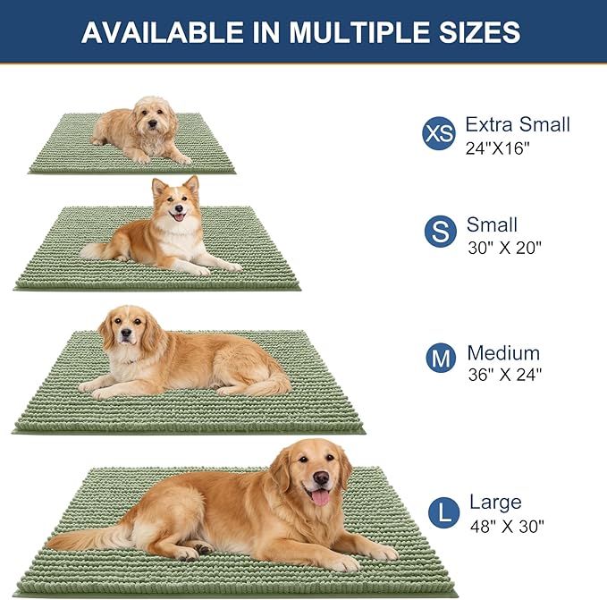 OLANLY Dog Door Mat for Muddy Paws 44x32, Ultra Absorbent Chenille Mud Doormat, Non-Slip Washable and Dirt Trapping Doormat for Indoor Entryway, Quick-Dry Indoor Pet Bed Mats for Dogs, Sage Green
