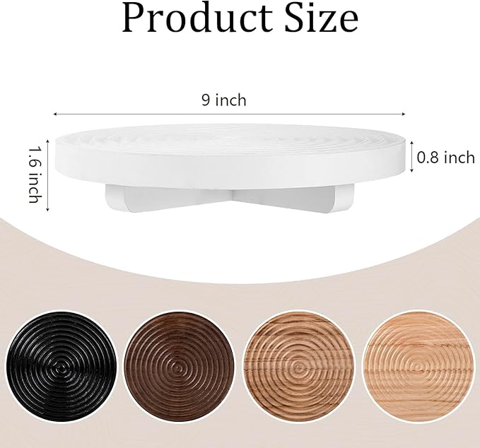 Round Decorative Tray Framhouse Bathroom Decor Wood Riser Kitchen Countertop Organizer for Perfume, Candle, Plant, 9 inch White