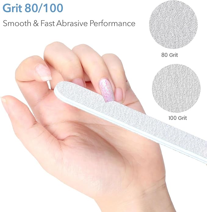 Nail Files, 10 PCS Fingernail Files 7" Long 80/100 Grit Emery Boards for Nails - Professional Nail File Washable for Acrylic, Gel, Dip Powder, and Poly Gel Nails for Salon Home