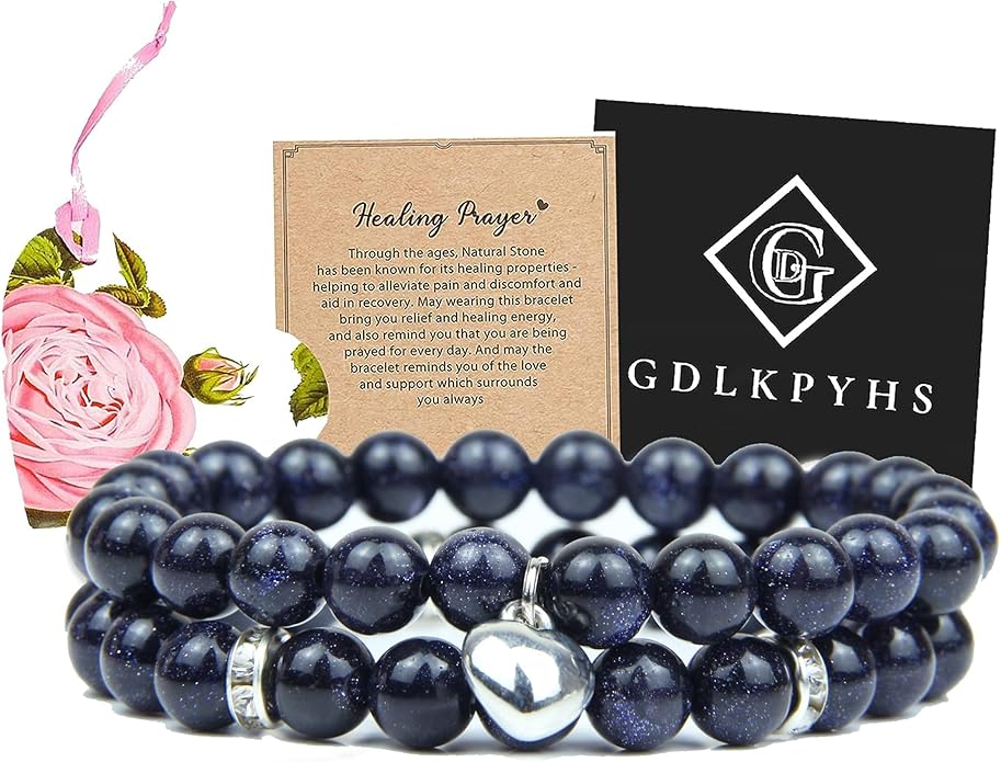 2Pcs Healing Crystal Bracelets for Women Handmade Beaded Bracelet Healing Prayers Crystal 8mm Natural Stone Beads Bracelet Stress Relief Get Well Soon Gifts
