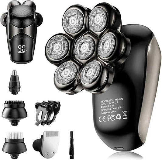 SHPAVVER Head Shavers for Bald Men: 5-in-1 Upgraded Electric Razor - IPX7 Waterproof Shaving Grooming Kit for Balder - Turbo Speed & Precision Blades Valentine's Day (Ink Black)