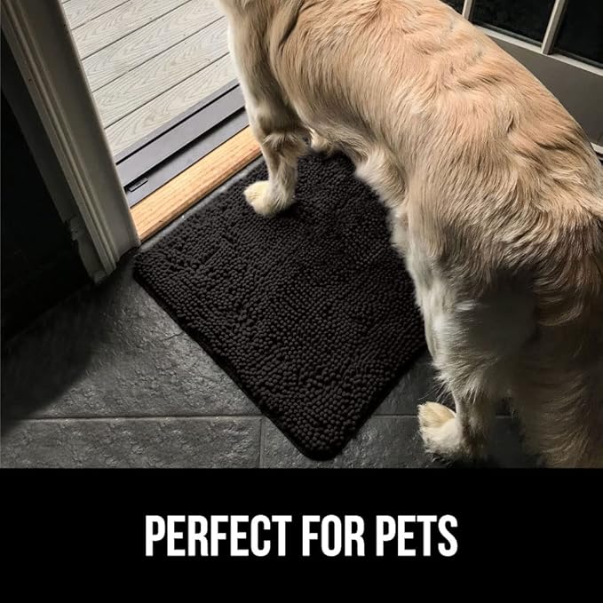 GORILLA GRIP SoakSTOPPER Dog Door Mat, 48x30 Machine Washable Rug Absorbent Doormat Captures Moisture Mud Dirt, Quick Dry Soft Chenille Entryway Rugs Indoor Entrance Mats for Dog Paws, Black