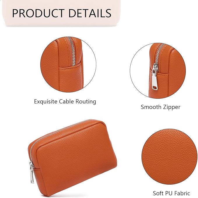 Makeup Bag Large Capacity Women's Classic Black Wash Bag Adjustable Partition Wash Brush and Cosmetic Carrying Bag (PU/Vitality Orange)