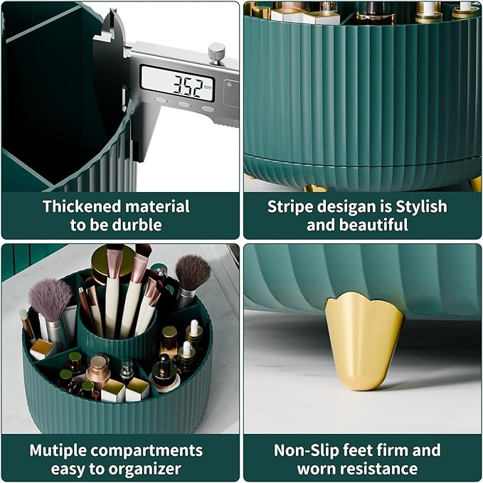 360° Rotate Makeup Brush Holder Organizer, Makeup Organizers Countertop, Makeup organization and Skincare Storage for Vanity, Desktop, Bathroom (Green)