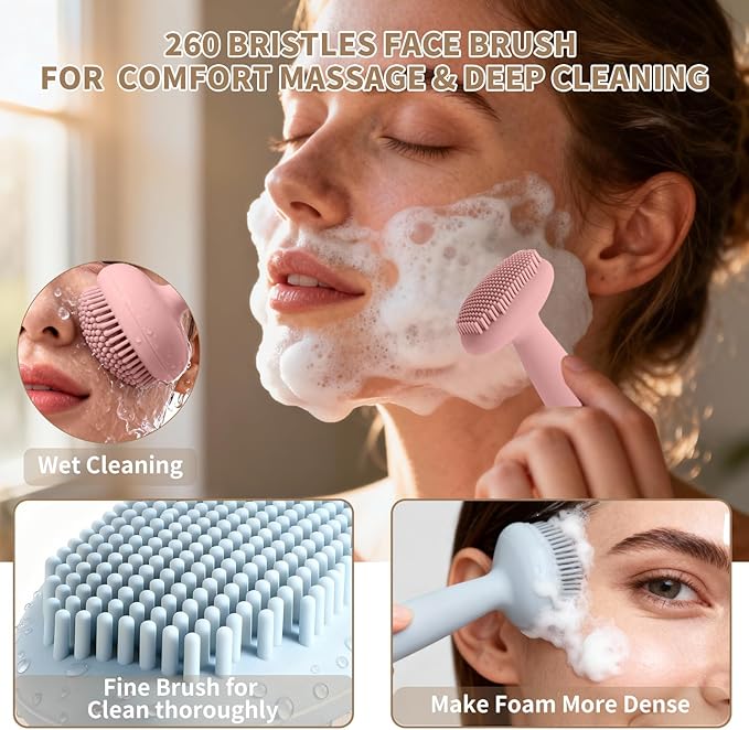 2 Pack Silicone Face Scrubber,2 in 1 Facial Cleansing Brush & Face Mask Applicator, Face Exfoliator Scrubber Waterproof Home Spa Facial Brush for Sensitive Skin (Dusty Rose and Dusty Blue)