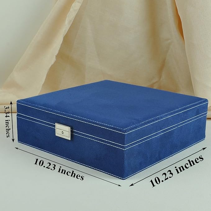 GYJOYERO Jewelry Boxes 10 x 10 Inches 2-layer Handle Necklace Holder Organizer Jewellery Women Rings Storage Display Girls Earrings Case Lockable Jewelry Tray GY641 (Navy)
