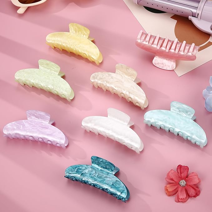 8 Pcs Large Acrylic Hair Claw Clips for Women Non-slip Strong Hold Jaw Clamps for Thick Thin Hair(Marble,Lush Color)