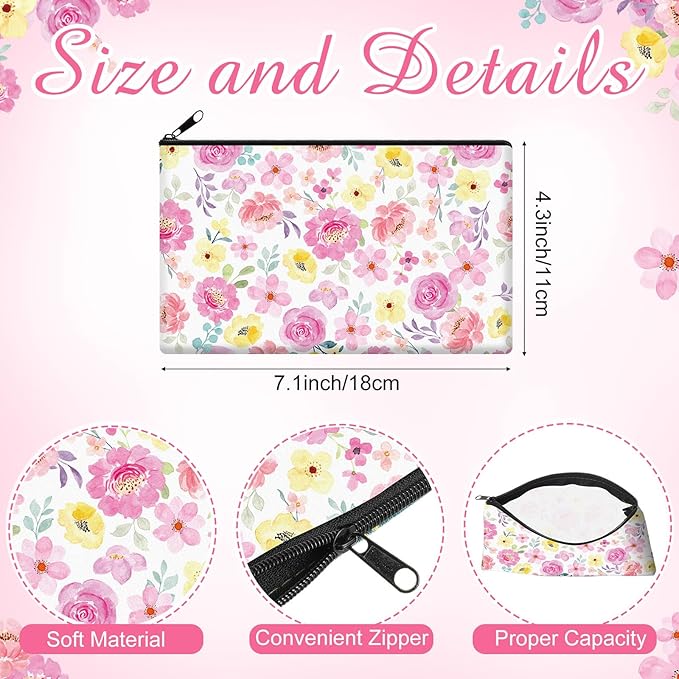 Reginary 20 Pieces Cosmetic Bag for Women, Roomy Makeup Bags with Zipper Toiletry Bag Pouch Travel Accessory Organizer Gifts, 7 x 4.3 Inches(Watercolor Flowers)