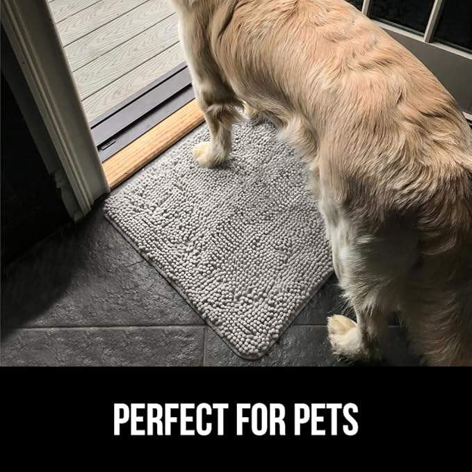 GORILLA GRIP SoakSTOPPER Dog Door Mat, 60x36 Machine Washable Rug Absorbent Doormat Captures Moisture Mud Dirt, Quick Dry Soft Chenille Entryway Rugs Indoor Entrance Mats for Dog Paws, Light Gray