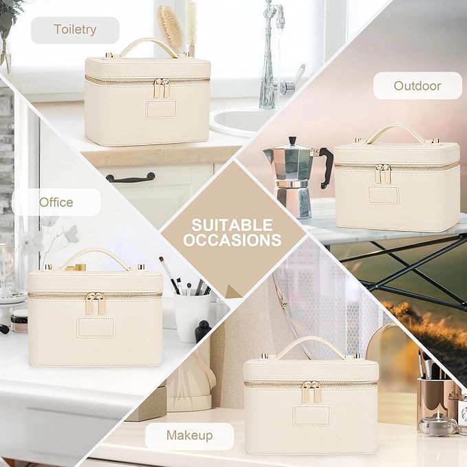 Makeup Bag Vanity Case for Women Leather Cosmetic Bag Travel Toiletry Bags Portable Makeup Organizer Case