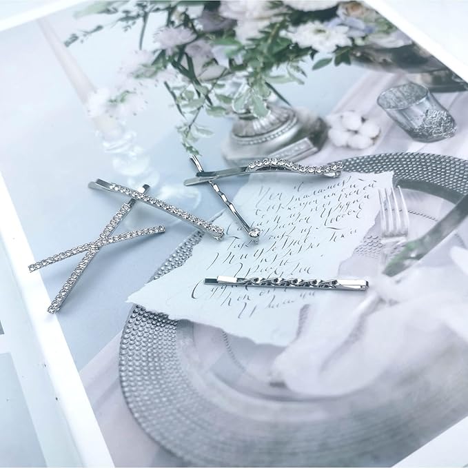 16 Pieces Silver Rhinestone Bobby Pins Set Delicate Decorative Fancy Crystal Hair Clips Shiny Fancy Metal Barrettes, I S X Shaped Diamond Hair Accessories for Women Ladies Girls Wedding Prom Party
