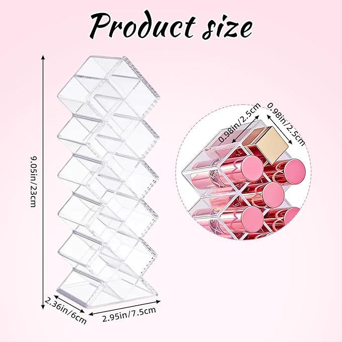 Rollerball Perfume Organizer,16Slots Roller Bottles Holder,Clear Acrylic Perfume Storage Holder Beauty Scent Holder,Stackable Makeup Lipgloss Lipstick Display Case Lip Gloss Storage Stand(1 Pack)