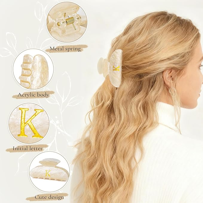 Preppy Hair Clips Hair Claws for Women Her - Personalized Cute Initial Hair Clips for Girlfriend Bridesmaid Wife Mom | Hair Claw Accessories for Friend | Birthday Gift Idea - Gold,C