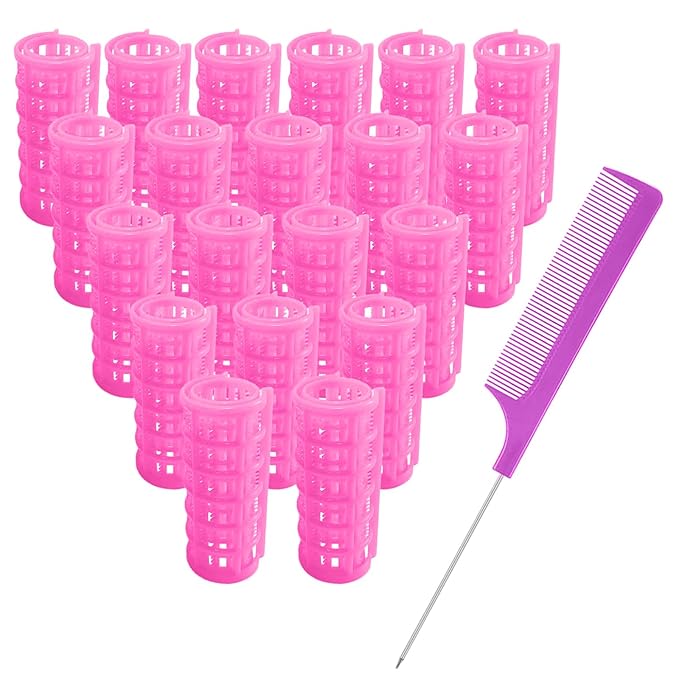 20PCS Plastic Hair Rollers Set 2.5cm/1in Heatless Roller Hair Curlers Snap on Rollers Self Grip Rollers Hairdressing Curlers Tools for DIY Hairdressing Hair Salon (Pink)