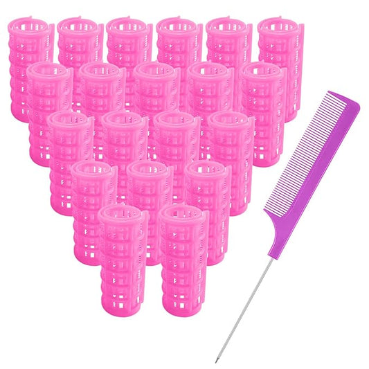 20PCS Plastic Hair Rollers Set 2.5cm/1in Heatless Roller Hair Curlers Snap on Rollers Self Grip Rollers Hairdressing Curlers Tools for DIY Hairdressing Hair Salon (Pink)