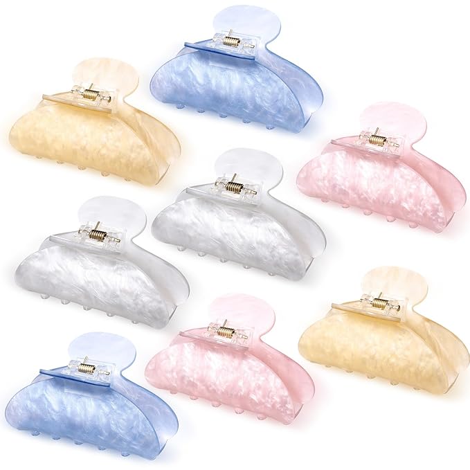 8 Pcs Large Acrylic Hair Claw Clips for Women Non-slip Strong Hold Jaw Clamps for Thick Thin Hair(French,Pastel Color)
