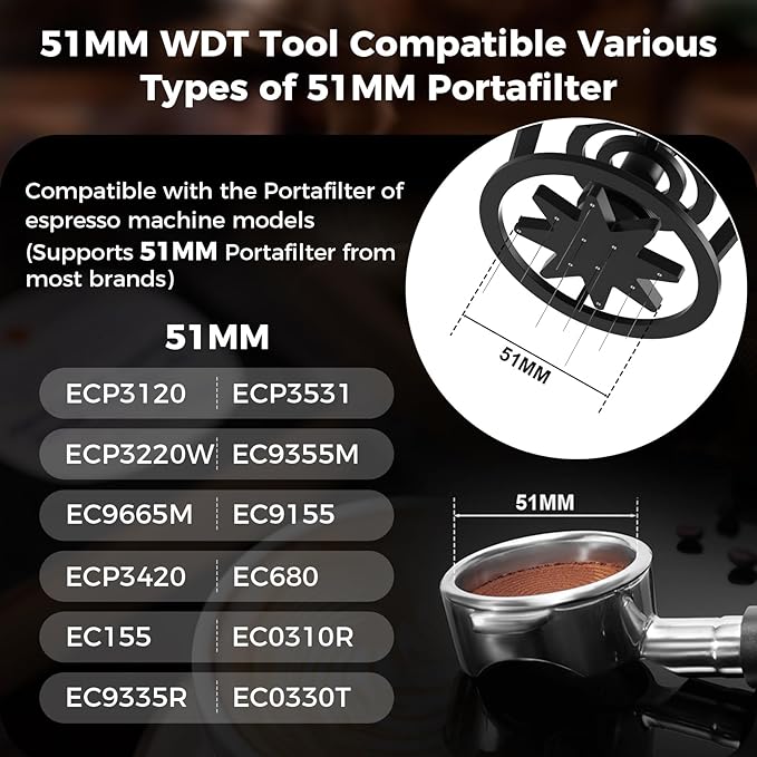 IKAPE Espresso Coffee V3 WDT Tool, 51mm Stirrer Distribution Tool, Equipped with 10-needle Stirrer, Adjustable Needle Height, Coffee Stirrer with Dosing Funnel & Stand