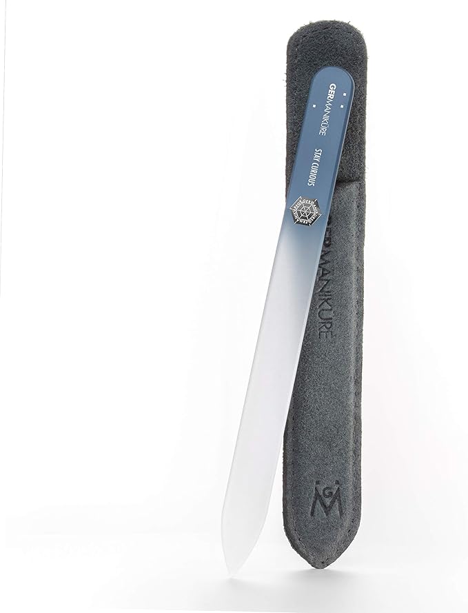 GERMANIKURE Glass Nail File in Suede Sleeve - Stay Curious - Professional Crystal Nail File for Natural Nails - Ideal Manicure & Pedicure Tool for Smooth, Easy Shaping - Nail Care Gift