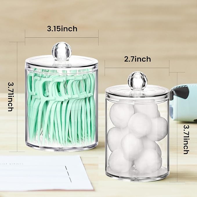 Tissue Box Cover, Square Facial Acrylic Tissue Box Holder with 2 Pack Clear Qtip Holder Dispenser, Bathroom Vanity Dresser Night Stand Essentials Accessories Decor, Modern Farmhouse Decor,Black