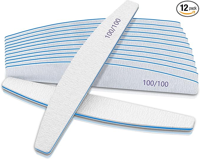 12 PCS Nail Files for Acrylic Nails, 100/100 Grit Nail File for Poly Nail Extension Gel Emery Boards Nail Files Doubled Sides Coarse Washable Nail File Manicure Tools for Home and Salon Use