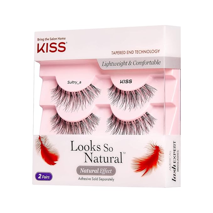 KISS False Eyelashes Sultry, 2 Pairs, Reusable | Lightweight & Comfortable | Tapered End Technology | Cruelty-Free | Contact Lens Friendly