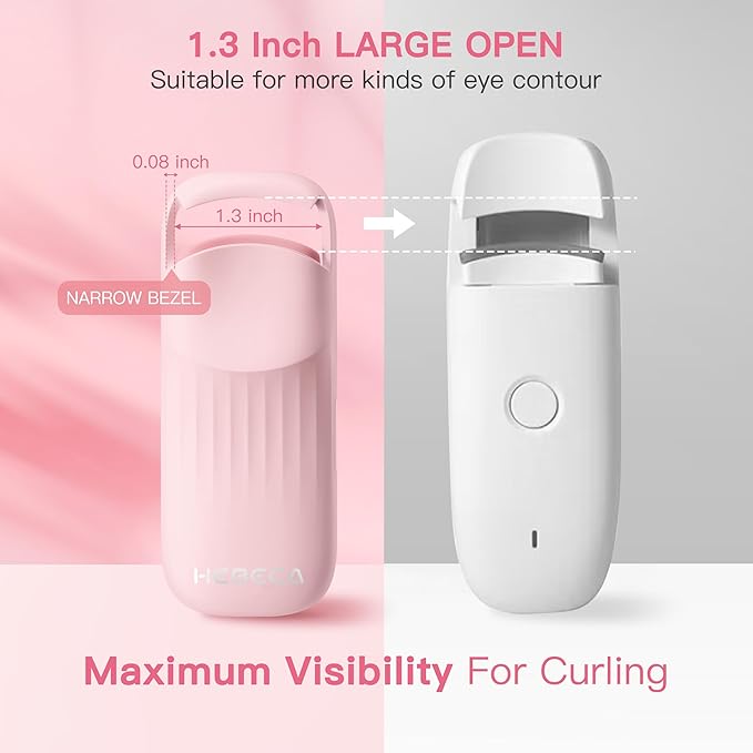 Heated Eyelash Curler Innovative, QuickCurl 2S Heat Up, Naturally Lash Curler 70°C/85°C Adjustable Heat, Safe Food-Grade Silicone, 600mAh Battery Portable Size for Travel (Pink)