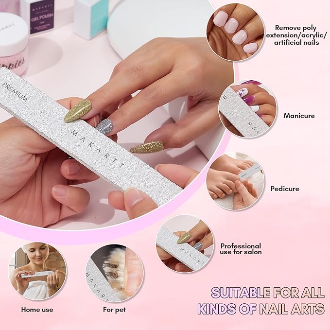 Makartt Nail File: 80/80 Grit Emery Boards for Nails, 10pcs Professional Washable Doubled Sides Coarse Toenail Filer Heavy Duty for Acrylic and Extension Gel Removal, Pedicure Manicure Tools