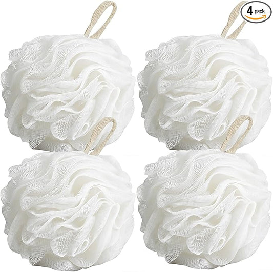 Chuya Bath Sponges Loofahs 70g Large Size White 4 Pack,Shower Sponge Exfoliating Cleaning Bath Loofa Body Scrubber Balls for Women Men Children Washing
