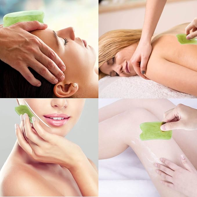 YUYONGTANG 7 Pieces Gua Sha Scraping Massage Tool,Natural Resin GuaSha Tool Massage Tools Set for Face Back and Neck Release,Reduce Muscle Pain,with Storage Bag (Green)