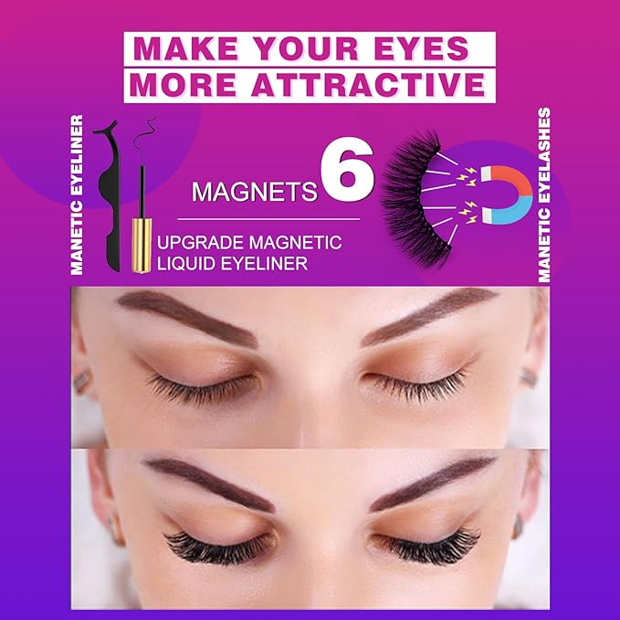 Royaomis 10 Pairs Cat-Eye Magnetic Eyelashes with Applicator Natural Look, 3D Magnetic Lashes With Eyeliner, Fake Eyelashes Magnetic, Eye Lashes Pack Natural Magnetic Eyelashes(New）