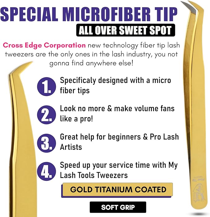 2pcs Fiber Tip Lash Tweezer Set – Boot Mega Volume Tweezer & Straight Isolation Tweezer, Precision Stainless Steel Lash Extension Tools, Non-Slip Grip, Tweezers for Classic & Volume Fans (Gold)