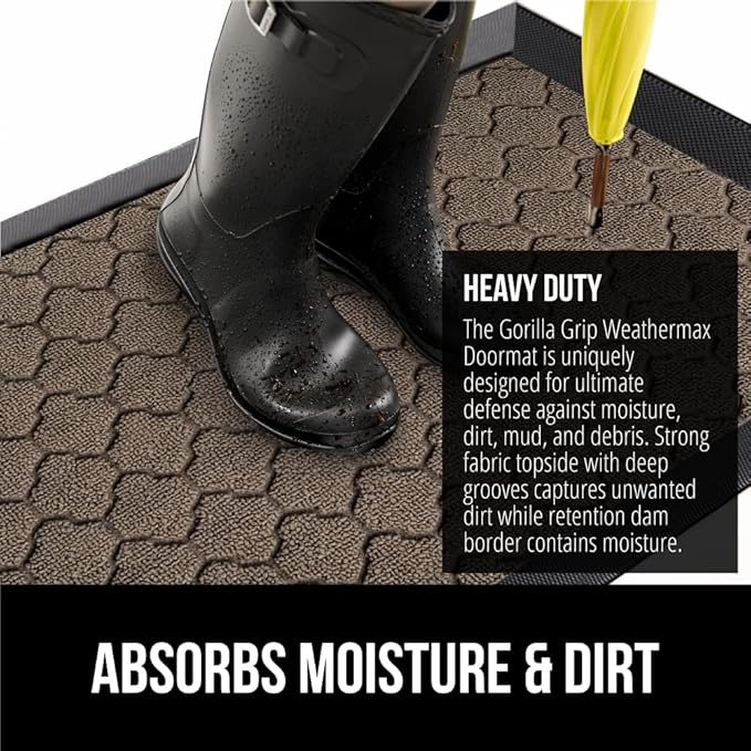 GORILLA GRIP 100% Waterproof All-Season WeatherMAX Doormat, 72x24, US Designed Natural Rubber, Stain and Fade Resistant, Low Profile Indoor Outdoor Door Mats, Easy Clean Patio Mat, Latte Quatrefoil