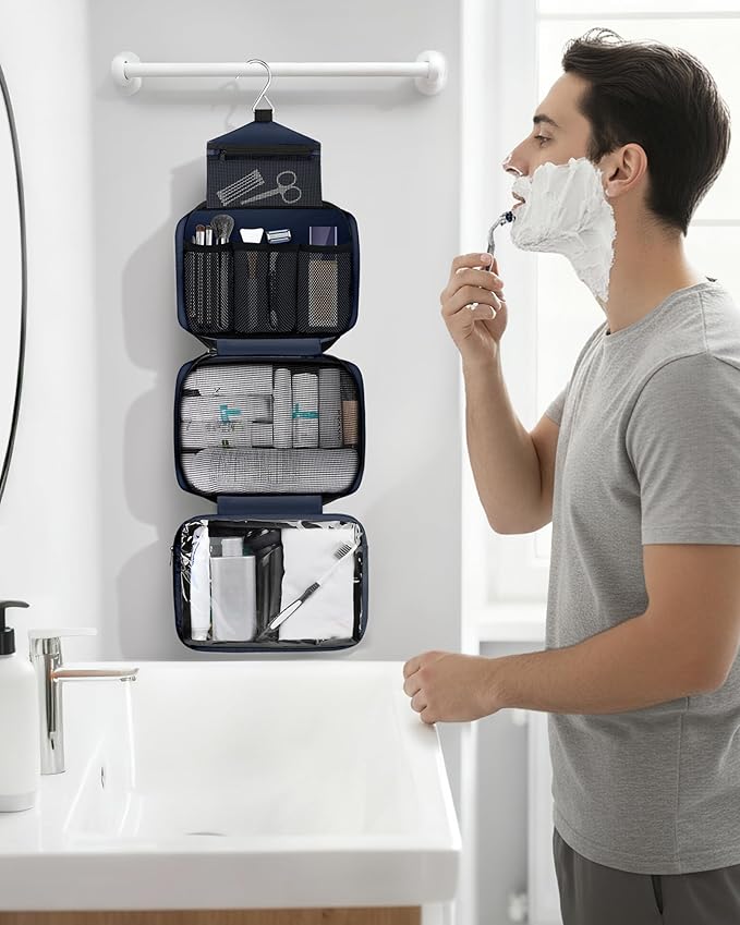 Maliton Toiletry Bag for Men & Women Large Toiletry Bags for Traveling Hanging Toiletry Bag Hygiene Bag with 4 Compartments Waterproof Bathroom Shower Bag (Navy Blue)
