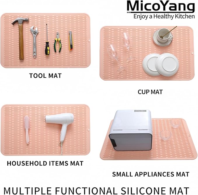 Silicone Dish Drying Mat for Multiple Usage,Easy clean,Eco-friendly,Heat-resistant Silicone Mat for Kitchen Counter or Sink,Refrigerator or Drawer Liner Pink 3XL 28 inches x 18 inches