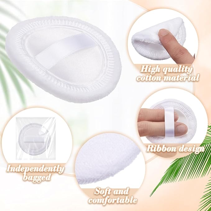 40 Pcs Cotton Powder Puffs Bulk Washable, 2.36 Inch Round Makeup Dusting Powder Puff with Ribbon for Loose and Pressed Powderface Body Cosmetic, White